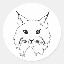 Adesivo Redondo Ilustração de Arte de Linha de Rosto de Bobcat Sel
