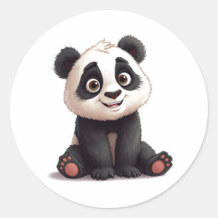 Adesivo Redondo Ilustração de Arte de Panda Sentado em Cartoon