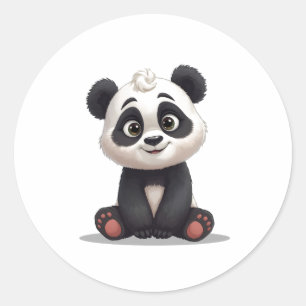 Adesivo Redondo Ilustração de Arte de Panda Sentado em Desenho Ani