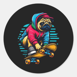 Adesivo Redondo Ilustração de Arte de Proprietário de Cachorro Pug
