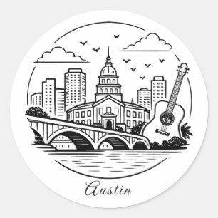 Adesivo Redondo Ilustração de Austin em linha preta