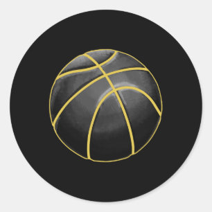 Adesivo Redondo Ilustração de basquete Black Dourado Ball Design S