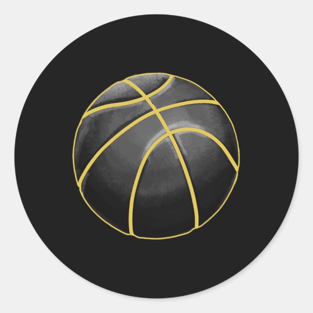 Adesivo Redondo Ilustração de basquete Black Dourado Ball Design S (Frente)