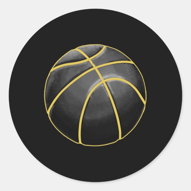 Adesivo Redondo Ilustração de basquete Black Dourado Ball Design S (Frente)