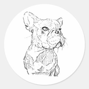 Adesivo Redondo Ilustração de Bulldog Francês, Personalizada