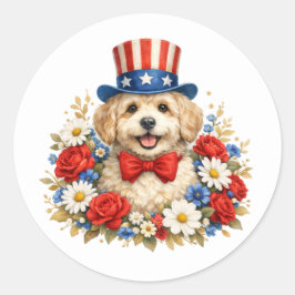 Adesivo Redondo Ilustração de Cachorrinho Americana