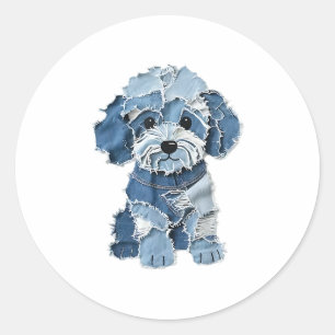 Adesivo Redondo Ilustração de Cachorro de Corda de Denim Bonito