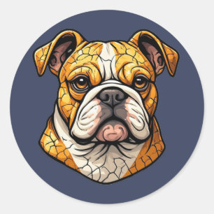 Adesivo Redondo Ilustração de Cachorro Inglês Bulldog Adorável Ama