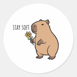 Adesivo Redondo Ilustração de capivara Stay Soft animal