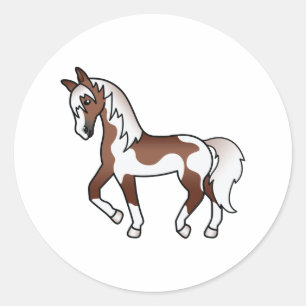 Adesivo Redondo Ilustração de Cartoon de Cavalo de Trote Castanho
