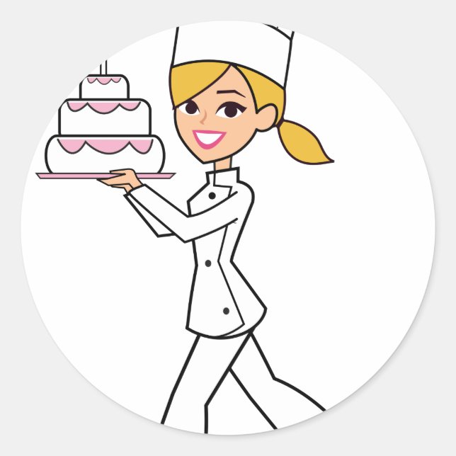 Adesivo Redondo Ilustração de Chef de Menina Única (Frente)