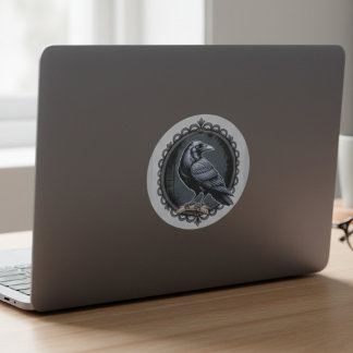 Adesivo Redondo Ilustração de Corvo Preto Gótico