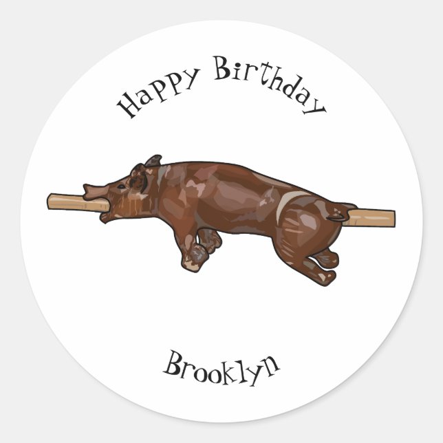 Adesivo Redondo Ilustração de desenho animado assado/assado porcin (Frente)