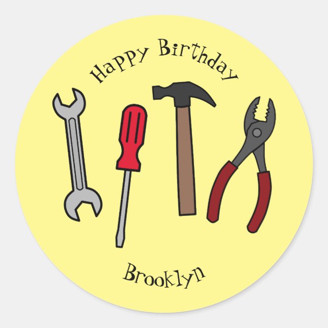 Adesivo Redondo Ilustração de desenho animado com ferramentas de c (Frente)