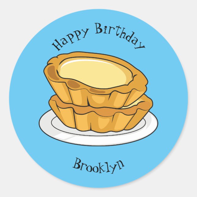 Adesivo Redondo Ilustração de desenho animado com tarte de ovo (Frente)