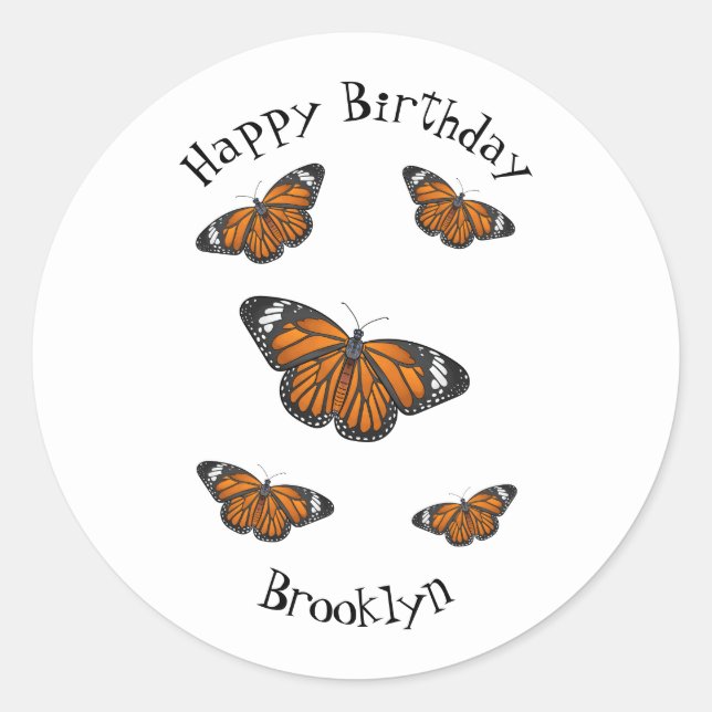 Adesivo Redondo Ilustração de desenho animado da borboleta monarca (Frente)