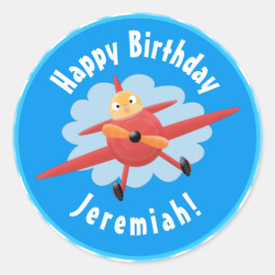 Adesivo Redondo Ilustração de desenho animado de avião vermelho