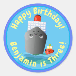 Adesivo Redondo Ilustração de desenho animado de barco de cruzei