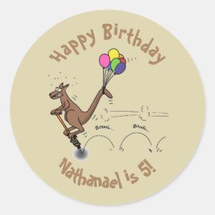 Adesivo Redondo Ilustração de desenho animado de canguru humor aus