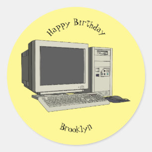 Adesivo Redondo Ilustração de desenho animado de computador