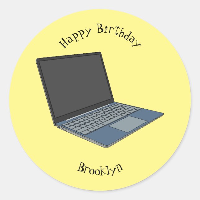 Adesivo Redondo ilustração de desenho animado de laptop (Frente)