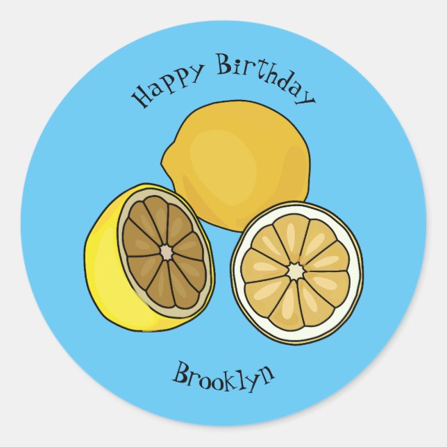 Adesivo Redondo Ilustração de desenho animado de limão (Frente)