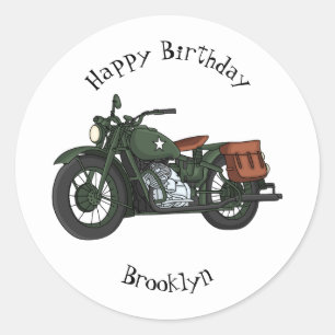 Adesivo Redondo Ilustração de desenho animado de motocicleta milit