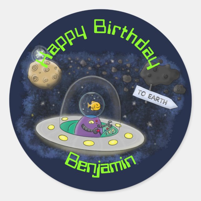 Adesivo Redondo Ilustração de desenho animado de navio espacial OV (Frente)