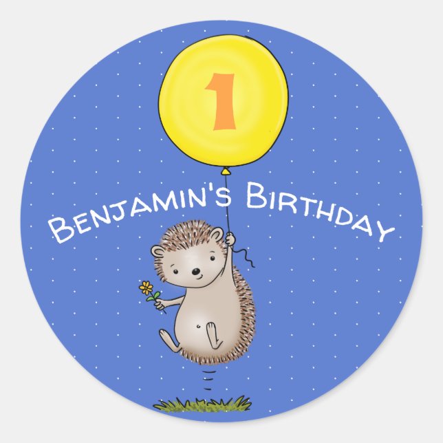 Adesivo Redondo Ilustração de desenho animado de ouriço (Frente)