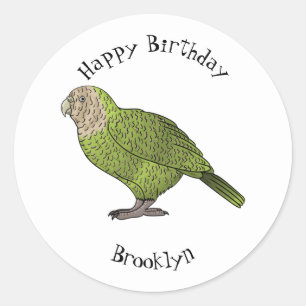Adesivo Redondo Ilustração de desenho animado de pássaro Kakapo