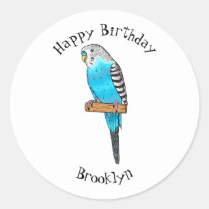 Adesivo Redondo Ilustração de desenho animado de pássaros azul