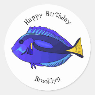 Adesivo Redondo Ilustração de desenho animado de peixe marrom azul