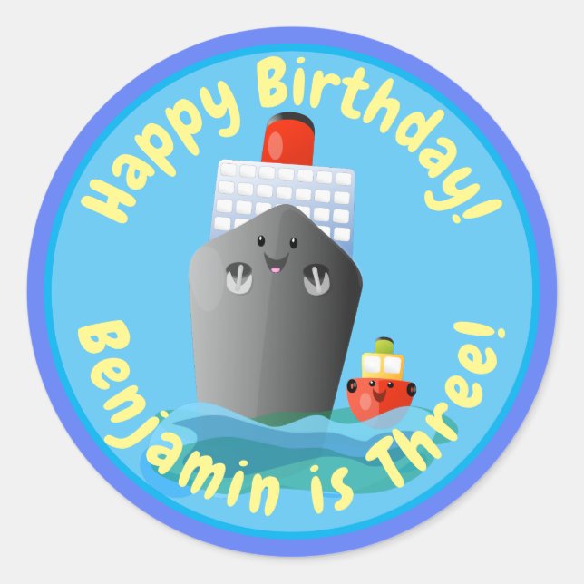 Adesivo Redondo Ilustração de desenho animado de rebocador de navi (Frente)