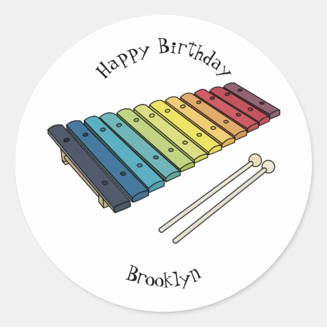 Adesivo Redondo Ilustração de desenho animado de xilofone (Frente)