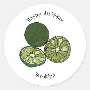 Adesivo Redondo Ilustração de desenho animado do limão Kaffir