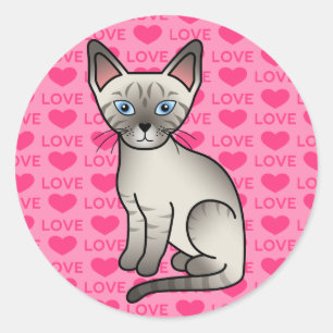 Adesivo Redondo Ilustração de desenho animado fofo de gato siamês