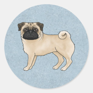 Adesivo Redondo Ilustração de desenho animado fofo de Pug cor de c