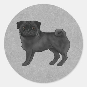 Adesivo Redondo Ilustração de desenho animado fofo de Pug preto em