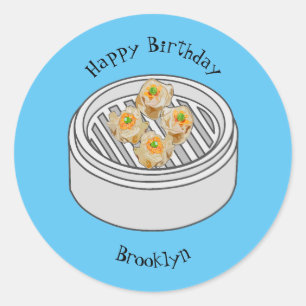 Adesivo Redondo Ilustração de desenho animado Shumai dim sum