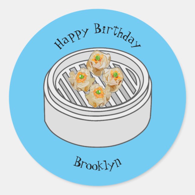 Adesivo Redondo Ilustração de desenho animado Shumai dim sum (Frente)