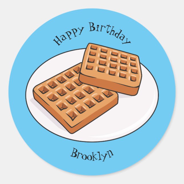 Adesivo Redondo Ilustração de desenho animado Waffle (Frente)