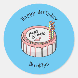Adesivo Redondo Ilustração de desenho de bolo de aniversário