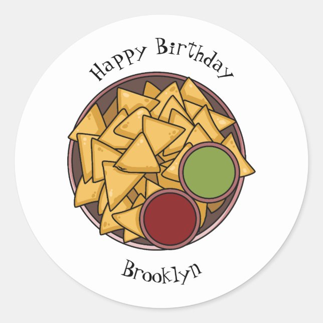 Adesivo Redondo Ilustração de desenho de Nachos (Frente)