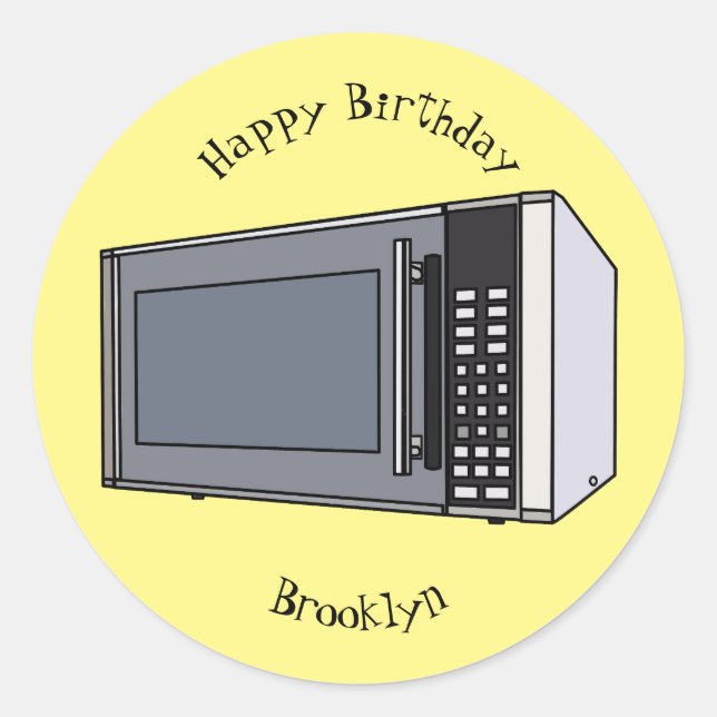 Adesivo Redondo Ilustração de desenho em micro-ondas (Frente)