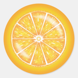 Adesivo Redondo Ilustração de Fatia de Fruta Cítrica Laranja
