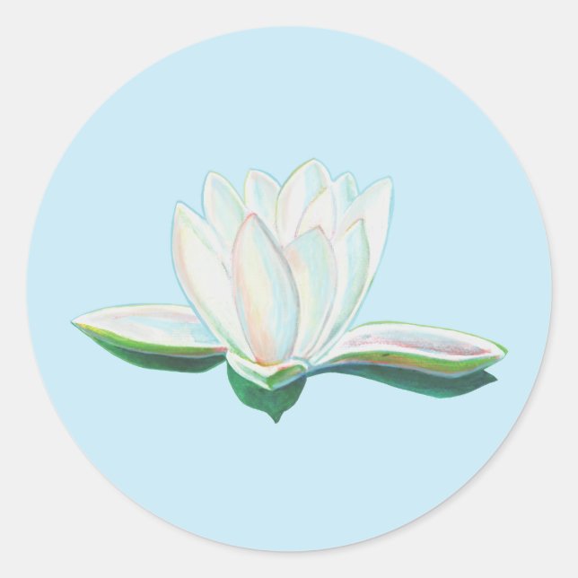 Adesivo Redondo Ilustração de Flor de Lotus Branco (Frente)