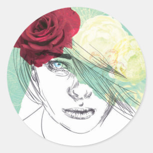 Adesivo Redondo Ilustração de flor Vintage