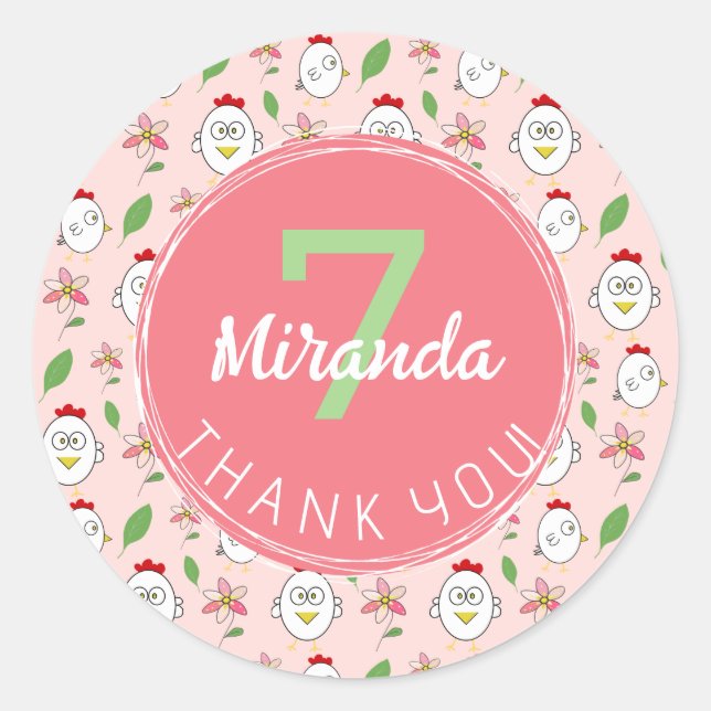 Adesivo Redondo Ilustração de Galinha de Cartoon Bonito (Frente)