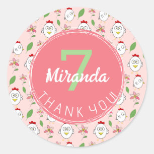 Adesivo Redondo Ilustração de Galinha de Cartoon Bonito