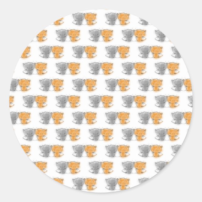 Adesivo Redondo Ilustração de Gatinhos Fluffy Adoráveis (Frente)